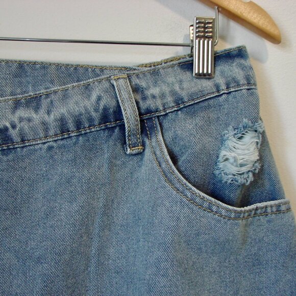 Denim Distressed Midi Skirt Western Cowgirl Boho Raw Hem SHEIN Curve 0XL or 12 - Picture 6 of 14